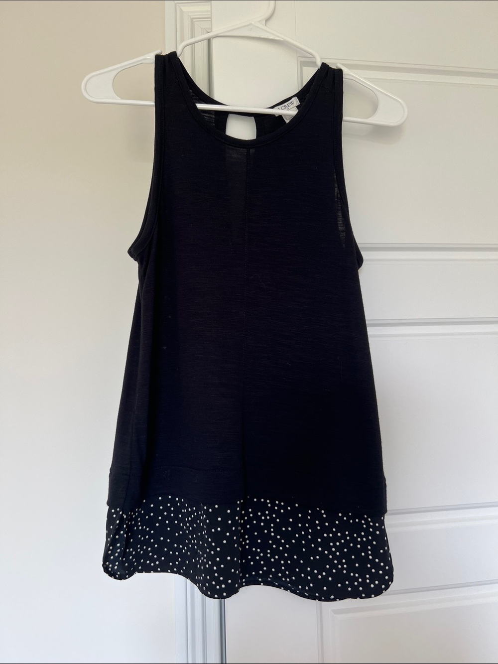 J. Crew Factory Black Layered Tank with Polka Dot Hem